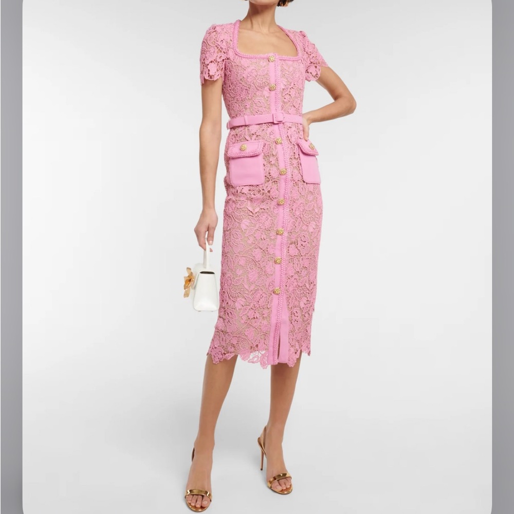 Self-Portrait Pink Lace Midi Dress belt is missing size M - Picture 11 of 12